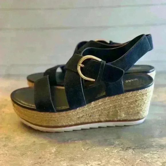 Marc Fisher Zain Espadrille Platform Sandals Blue Suede Size 8M - Picture 1 of 10